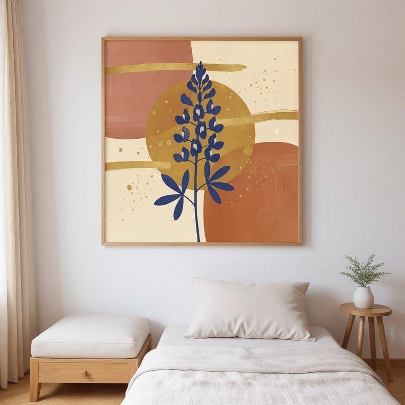 Texas Bluebonnet Poster Print | Texas State Flower Wall Art, Abstract Boho Botanical Decor, Bedroom image 3