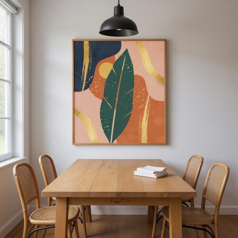Gemberblad botanische muurkunst print, abstract boho canvas voor woonkamer, tropisch blad kunst decor | Tropical Botanica-collectie afbeelding 6