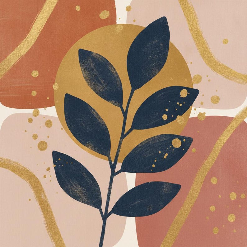 Golden Hour Set of 3 Botanical Canvas Prints, Abstract Boho Wall Art Gallery Set for Living Room, 3 Piece Print Set image 2