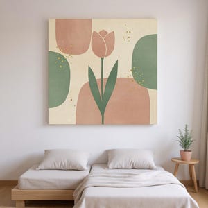 Tulip Stem Poster Print | Abstract Boho Botanical Wall Art, Sage Green Bedroom Decor | Spring Blossom Collection image 3