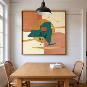 New York Rose Wall Art Print | New York State Flower Canvas, Abstract Boho Botanical Decor, Terracotta Bedroom Art image 6