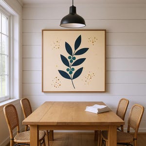 Holly Berry Stem Poster Print | Abstract Boho Botanical Wall Art, Navy Leaf Bedroom Decor | Winter Grove Collection image 6