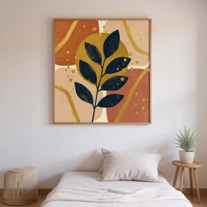 Fiddle Leaf Fig Poster Print | Abstract Boho Botanical Wall Art, Terracotta Living Room Decor | Golden Hour Collection image 3