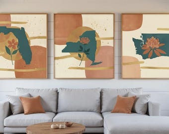 Set de 3 flores de los estados de costa a costa / Paquete de láminas imprimibles para pared, descarga digital