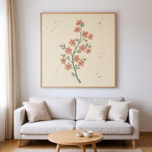 Cherry Blossom Branch Poster Print | Abstract Boho Botanical Wall Art, Dusty Pink Bedroom Decor | Spring Blossom Collection image 4