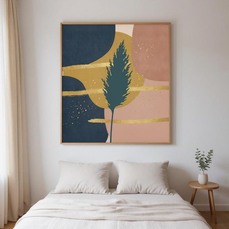 Pampas Grass Botanical Wall Art Print, Abstract Boho Canvas for Living Room or Bedroom, Cream Boho Decor | Golden Hour Collection image 3
