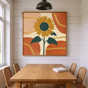 Lámina con estampado de girasoles / Arte mural botánico abstracto estilo boho, decoración para sala de estar en color mostaza y dorado / Colección de verano imagen 6