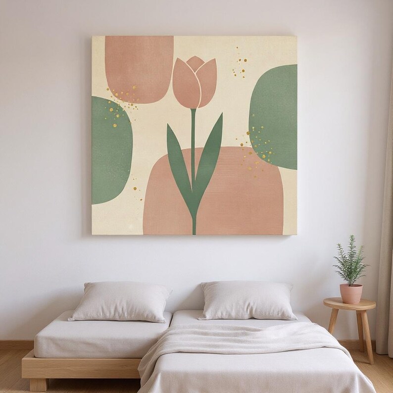 Tulip Stem Printable Wall Art | Digital Download, Boho Botanical Print, Spring Blossom Collection image 1
