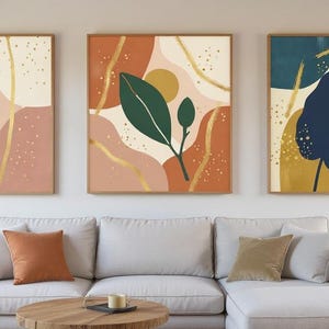 Mediterranean Grove Set of 3 Botanical Canvas Prints, Abstract Boho Wall Art Gallery Set for Bedroom, 3 Piece Print Set image 1