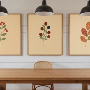 English Hedgerow Set of 3 Botanical Canvas Prints, Abstract Boho Wall Art Gallery Set for Living Room, 3 Piece Print Set image 5