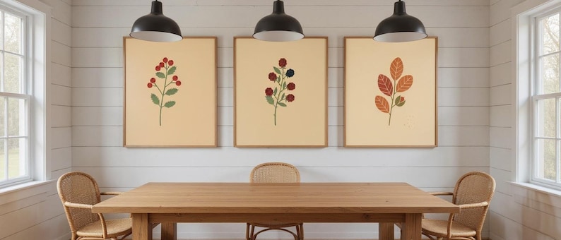 English Hedgerow Set of 3 Botanical Canvas Prints, Abstract Boho Wall Art Gallery Set for Living Room, 3 Piece Print Set image 5