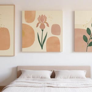 Southern Belles State Flowers Set of 3 | Abstract Boho Canvas Prints, Botanical Wall Art Gallery Set, Dusty Pink Decor image 6