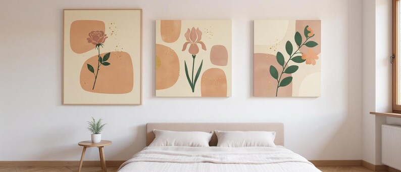 Southern Belles State Flowers Set of 3 | Abstract Boho Canvas Prints, Botanical Wall Art Gallery Set, Dusty Pink Decor image 6