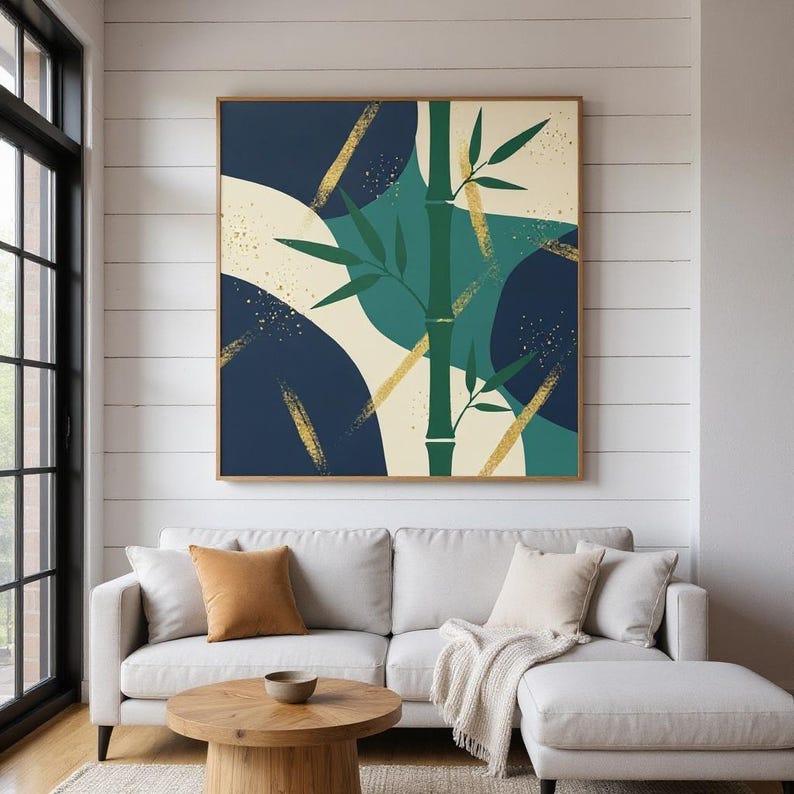 Bambus Poster Kunstdruck | Abstrakte botanische Wandkunst, marineblaue Blatt Schlafzimmer Dekor | Quiet Botanicals Kollektion Bild 5