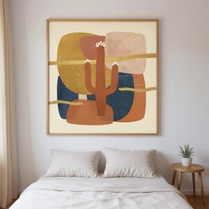 Lámina decorativa de pared con diseño de flor de saguaro de Arizona / Lienzo con la flor estatal de Arizona, decoración botánica abstracta estilo boho, arte para sala de estar en terracota. imagen 3