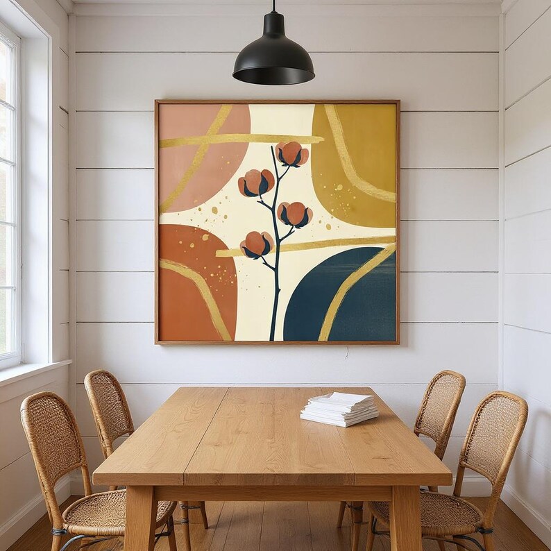 Dried Cotton Stem Poster Print | Abstract Boho Botanical Wall Art, Mustard Gold Bedroom Decor | Harvest Moon Collection image 6