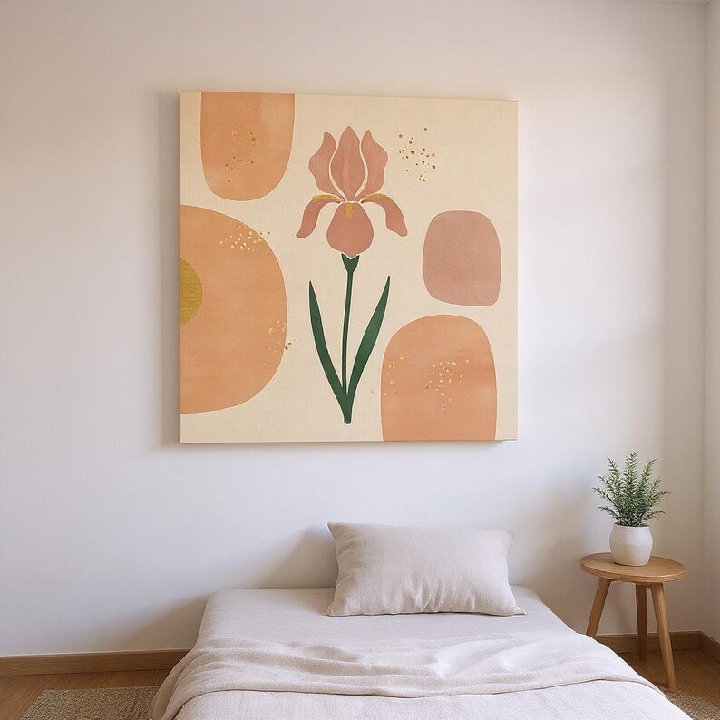 Tennessee Iris Wall Art Print | Tennessee State Flower Canvas, Abstract Boho Botanical Decor, Dusty Pink Bedroom Art image 1