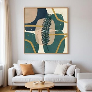 Pine Branch Botanical Wall Art Print, Abstract Boho Canvas for Living Room, Navy Leaf Decor | Winter Grove Collection image 4