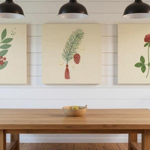 New England State Flowers Set of 3 | Abstract Boho Canvas Prints, Botanical Wall Art Gallery Set, Sage Green Decor image 5