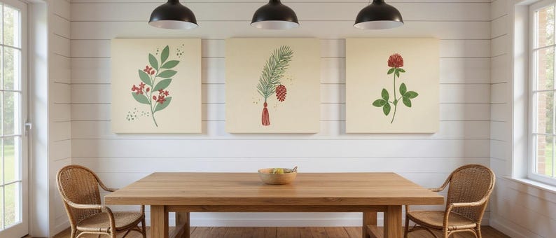 New England State Flowers Set of 3 | Abstract Boho Canvas Prints, Botanical Wall Art Gallery Set, Sage Green Decor image 5