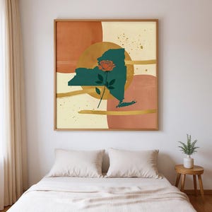 Affiche murale imprimable Rose de New York | Fleur de l'État de New York à télécharger numérique, style bohème