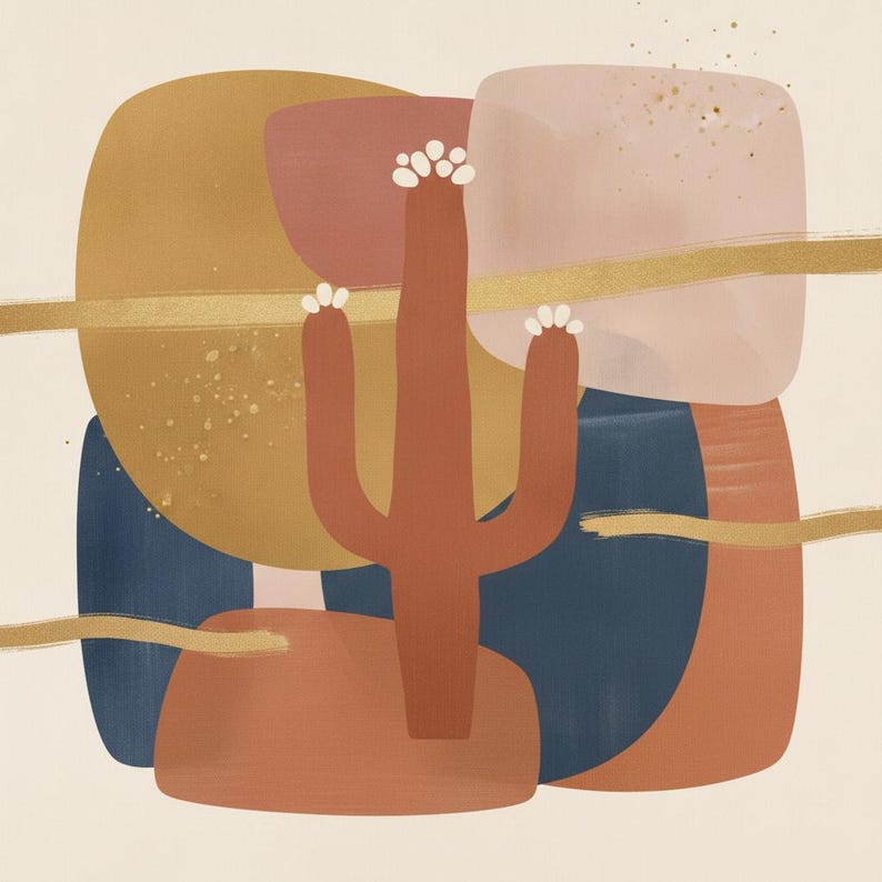 Arizona Saguaro Blossom Poster Print | Arizona State Flower Wall Art, Abstract Boho Botanical Decor, Living Room image 2