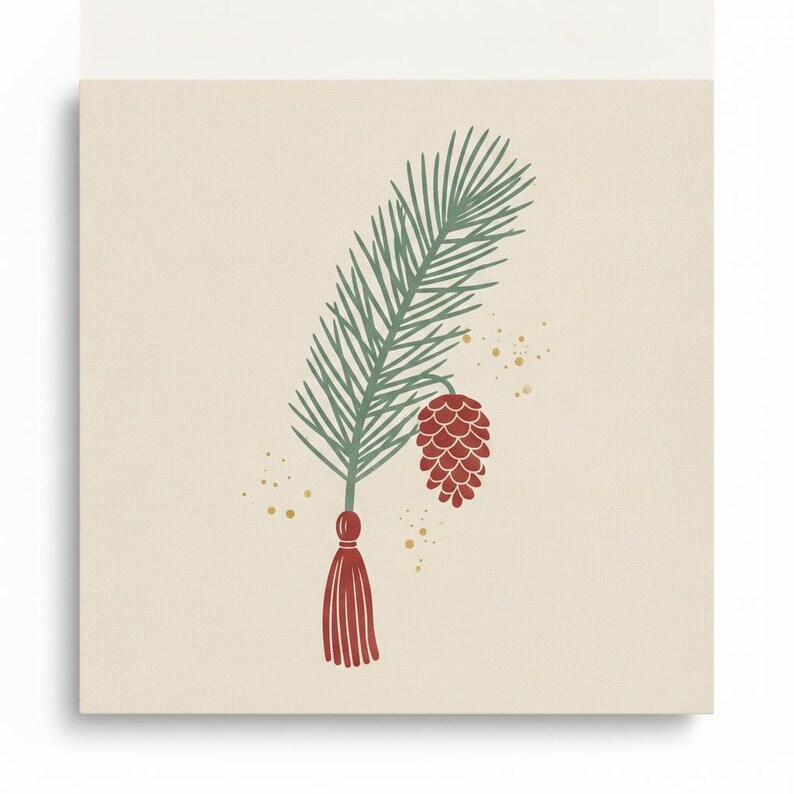 White Pine Cone & Tassel Wall Art Print | Maine State Flower Canvas, Abstract Boho Botanical Decor, Sage Green Living Room Art image 2