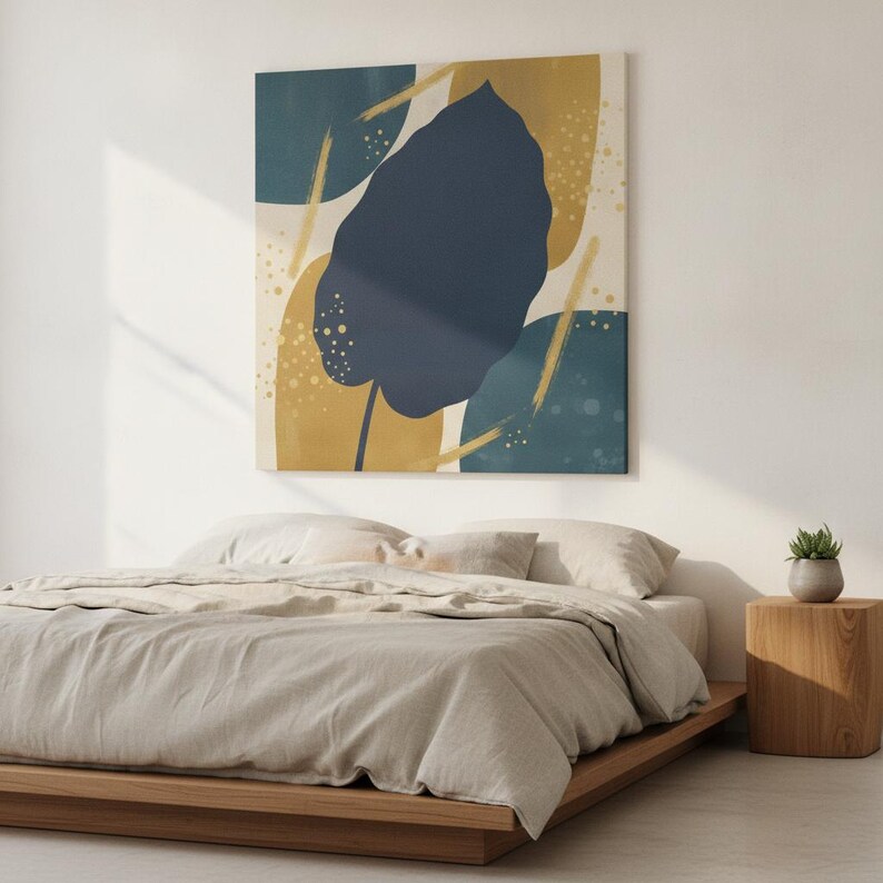 Calathea Leaf Botanical Wall Art Print, Abstract Boho Canvas for Bedroom , Mediterranean Decor | Mediterranean Grove Collection image 1