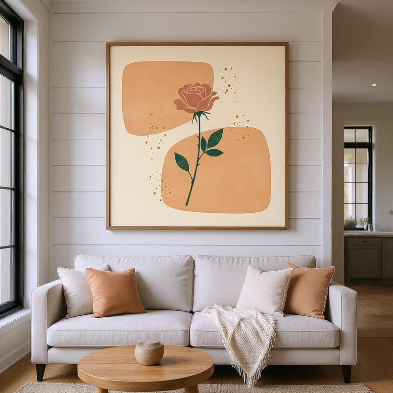 Lámina decorativa de la rosa Cherokee de Georgia / Arte mural con la flor estatal de Georgia, decoración botánica abstracta estilo boho, para sala de estar. imagen 5
