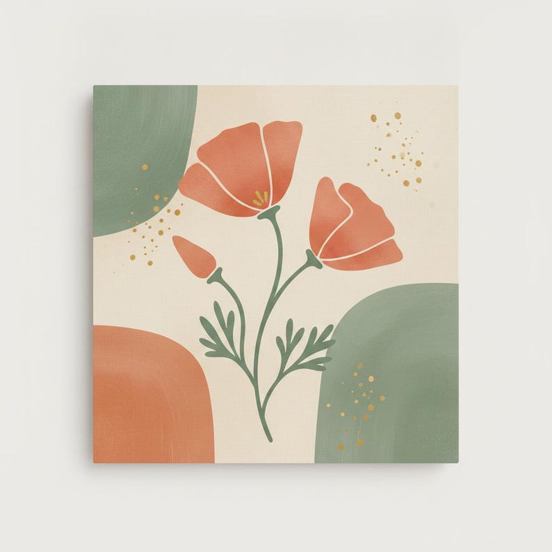 Pazifikküste Zustand Blumen 3er-Set | Abstrakte Boho Leinwanddrucke, botanische Kunst Galerie-Set, Salbeigrün Dekor Bild 2