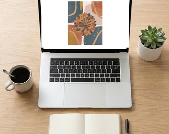 Dahlia Abstract Floral Printable Wall Art, Digital Download, Mid Century Botanical Print