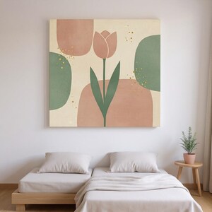 Tulip Stem Poster Print | Abstract Boho Botanical Wall Art, Sage Green Bedroom Decor | Spring Blossom Collection image 1