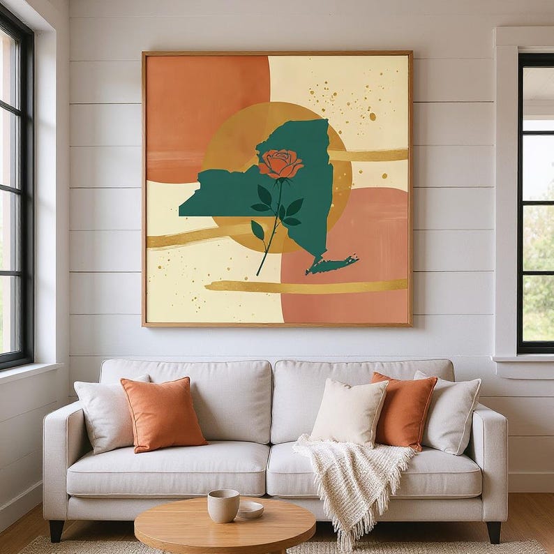 New York Rose Wall Art Print | New York State Flower Canvas, Abstract Boho Botanical Decor, Terracotta Bedroom Art image 5