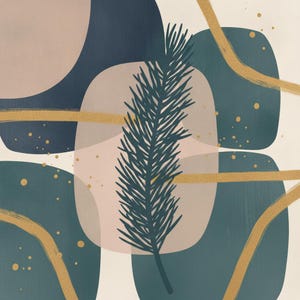 Plakat z sosnową gałęzią | Abstrakcyjna sztuka ścienna w stylu boho, granatowe liście, dekoracja salonu | Kolekcja Winter Grove zdjęcie 2