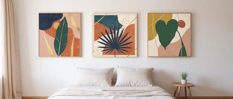 Tropical Botanica Set of 3 Botanical Canvas Prints, Abstract Boho Wall Art Gallery Set for Living Room, 3 Piece Print Set image 6