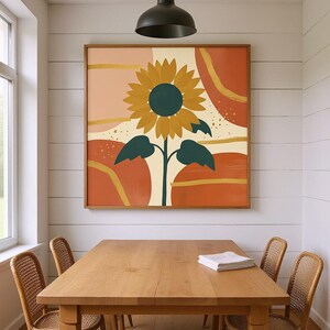 Lámina decorativa botánica de girasoles para pared, lienzo abstracto estilo boho para sala de estar, decoración en oro mostaza / Colección de verano imagen 6