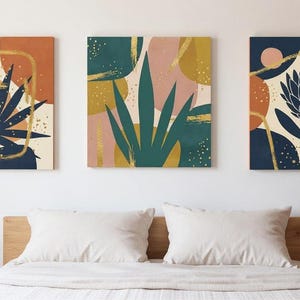Desert Bloom Set of 3 Botanical Canvas Prints, Abstract Boho Wall Art Gallery Set for Living Room, 3 Piece Print Set image 6