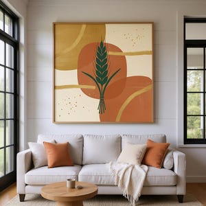 Wheat Sheaf Poster Print | Abstract Boho Botanical Wall Art, Burnt Orange Living Room Decor | Pumpkin Patch Collection image 5