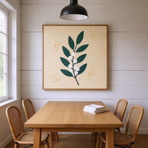 Snowberry Branch Poster Print | Abstract Boho Botanical Wall Art, Teal Leaf Art Living Room Decor | Winter Grove Collection image 6
