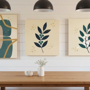 Conjunto de 3 lienzos con estampados botánicos Winter Grove, arte abstracto bohemio para pared, ideal para dormitorio. imagen 5