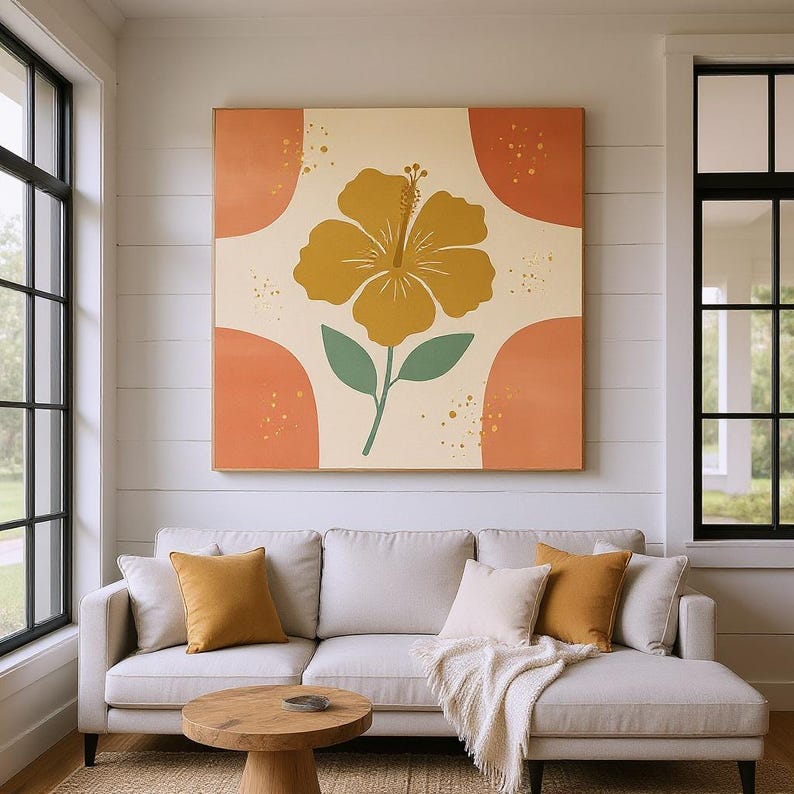 Hawaiian Yellow Hibiscus Poster Print | Hawaii State Flower Wall Art, Abstract Boho Botanical Decor, Living Room image 5