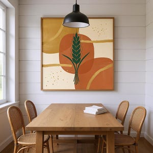 Botanischer Kunstdruck mit Weizengarbenmotiv, abstraktes Boho-Leinwandbild fürs Wohnzimmer, Dekor in gebranntem Orange | Kürbis-Kollektion Bild 6