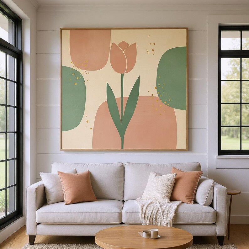 Tulip Stem Poster Print | Abstract Boho Botanical Wall Art, Sage Green Bedroom Decor | Spring Blossom Collection image 5