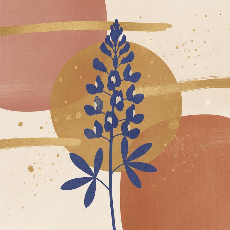 Texas Bluebonnet Wall Art Print | Texas State Flower Canvas, Abstract Boho Botanical Decor, Cobalt Blue Bedroom Art image 2