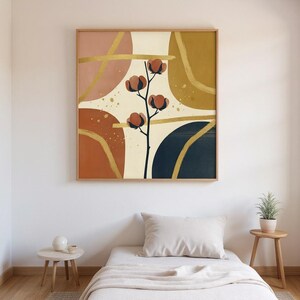 Dried Cotton Stem Poster Print | Abstract Boho Botanical Wall Art, Mustard Gold Bedroom Decor | Harvest Moon Collection image 3