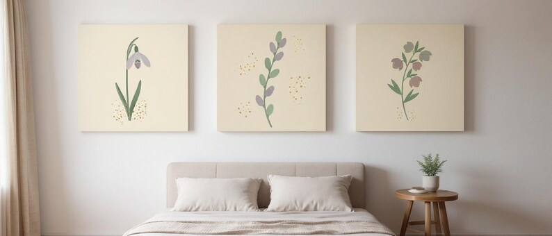 First Thaw Set of 3 Botanical Canvas Prints, Abstract Boho Wall Art Gallery Set for Living Room, 3 Piece Print Set image 6