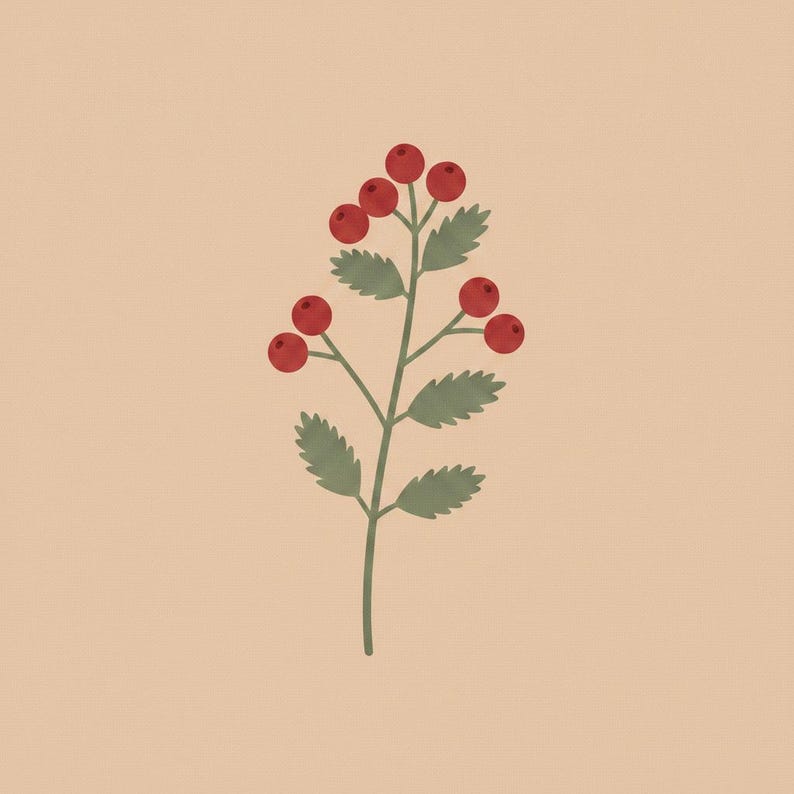 Rowan Berry Poster Print | Abstract Boho Botanical Wall Art, Oxblood Red Living Room Decor | English Hedgerow Collection image 2