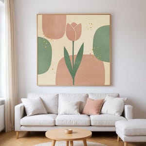 Tulip Stem Poster Print | Abstract Boho Botanical Wall Art, Sage Green Bedroom Decor | Spring Blossom Collection image 4