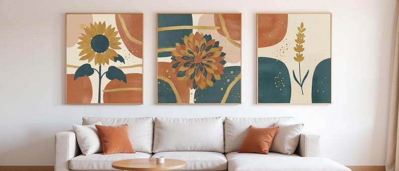 Midsummer Set of 3 Botanical Canvas Prints, Abstract Boho Wall Art Gallery Set for Bedroom, 3 Piece Print Set image 7