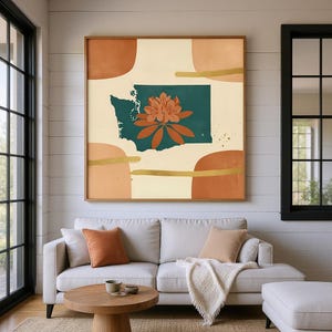 Washington Coast Rhododendron Poster Print | Washington State Flower Wall Art, Abstract Boho Botanical Decor, Living Room image 5
